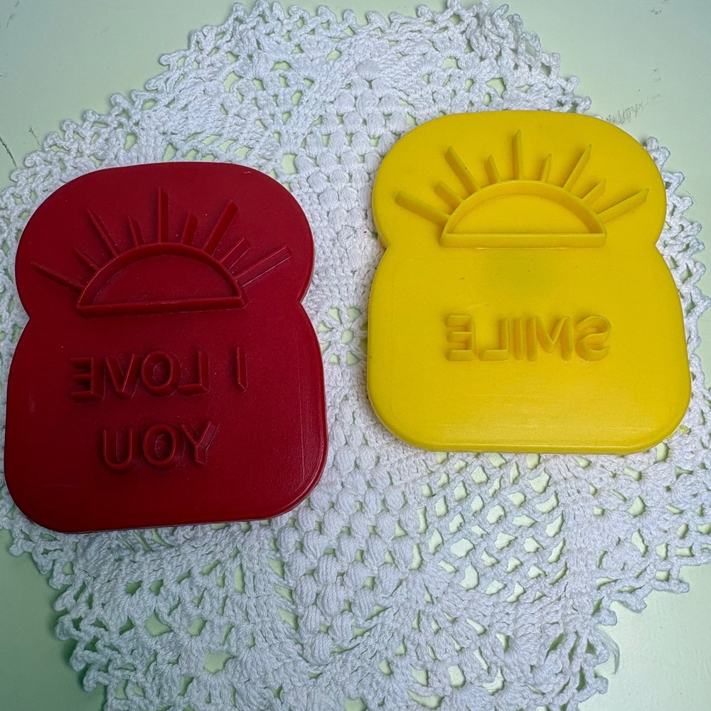 Vintage Red Yellow Toast Bread Stamper Kitschy Retro Plastic Magnet